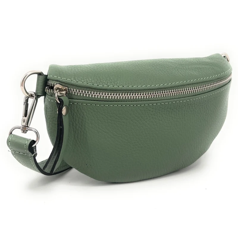 Sac banane en cuir grainé LOU Vert amande