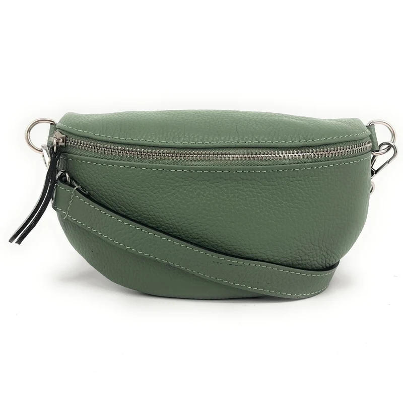 Sac banane en cuir grainé LOU Vert amande