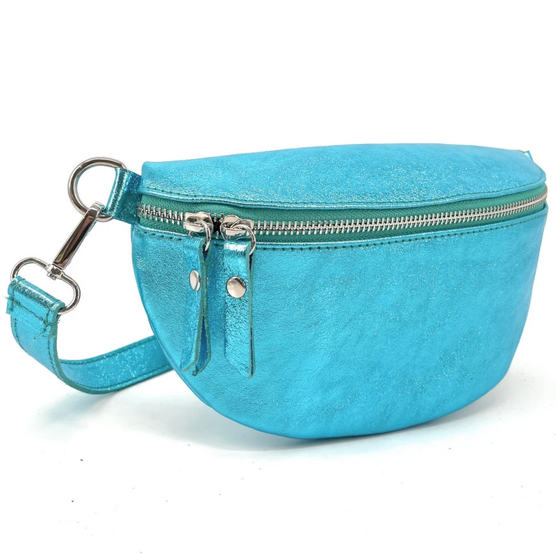 Sac banane en cuir irisé LOU Turquoise irisé
