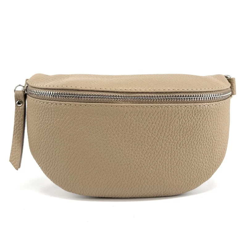 Sac banane en cuir grainé LOU Taupe clair