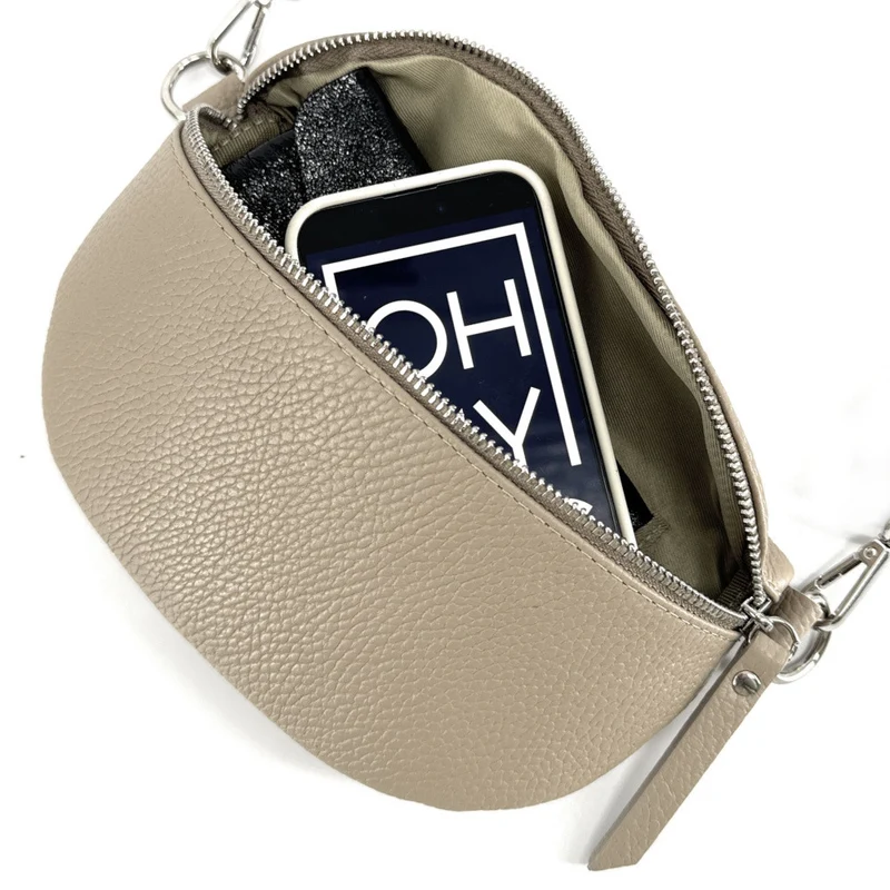 Sac banane en cuir grainé LOU Taupe clair