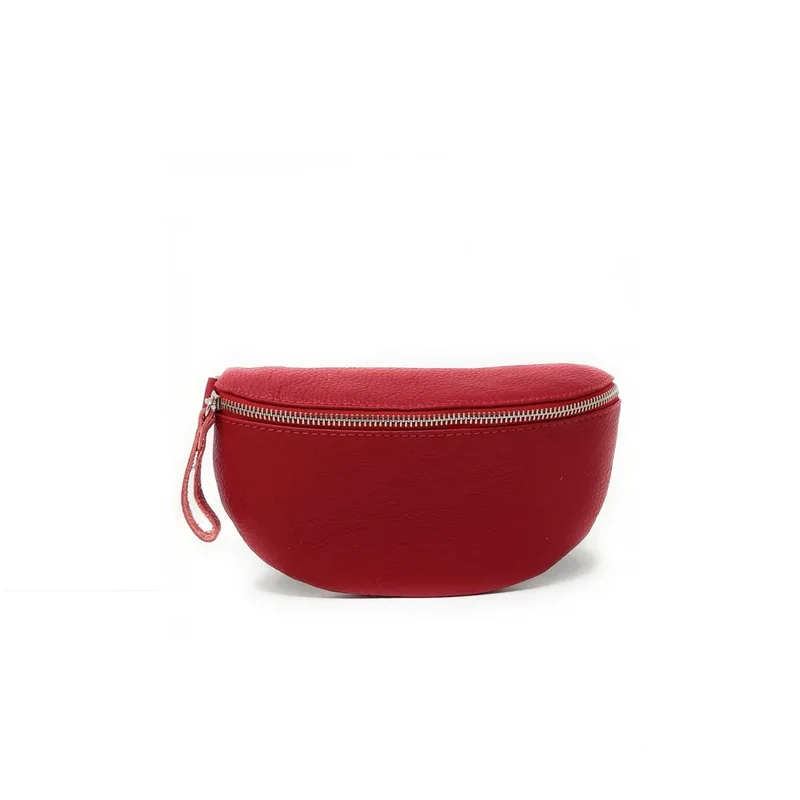 Sac banane en cuir grainé LOU Rouge garance