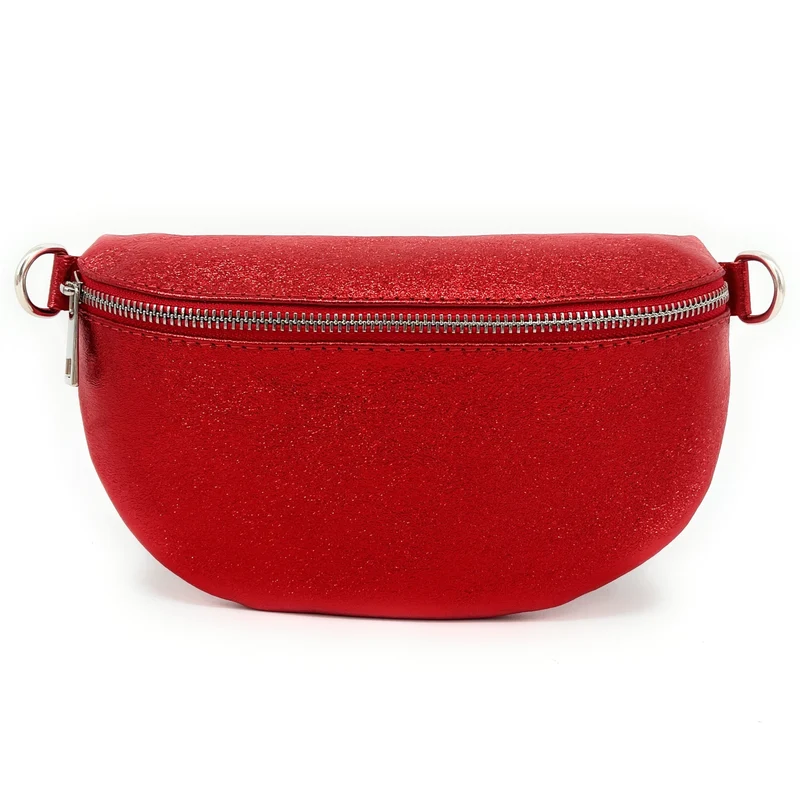 Sac banane en cuir irisé LOU Rouge garance