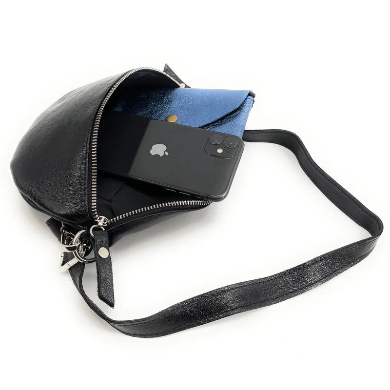 Sac banane en cuir irisé LOU Noir irisé