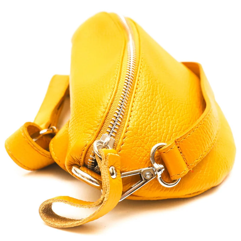 Sac banane en cuir grainé LOU Jaune Moutarde