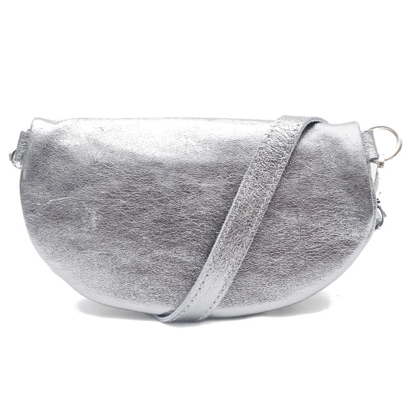 Sac banane en cuir irisé LOU Argent clair