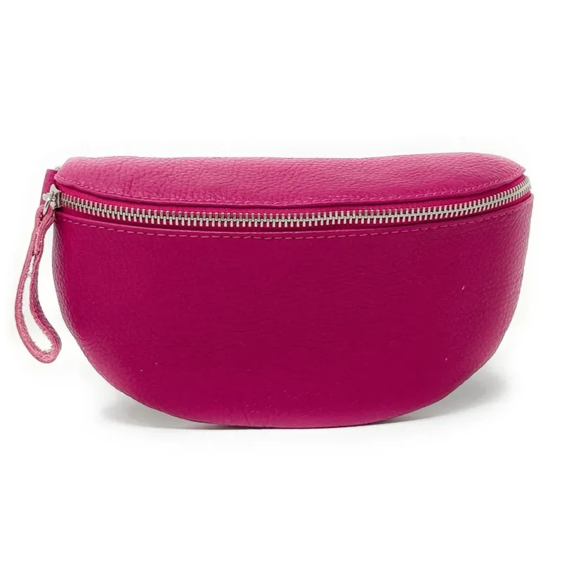 Sac banane en cuir grainé LOU Rose fuchsia