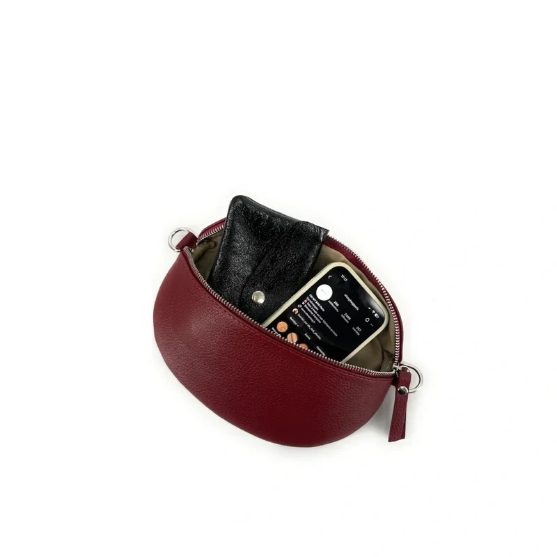 Sac banane en cuir grainé LOU Rouge bordeaux