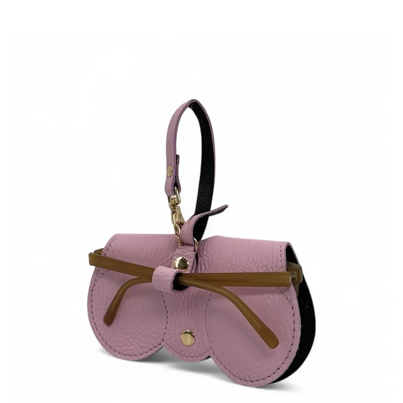 Etui à lunettes en cuir grainé PEANUT Rose bonbon