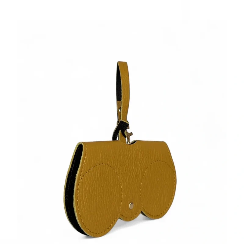 Etui à lunettes en cuir grainé PEANUT Jaune Moutarde