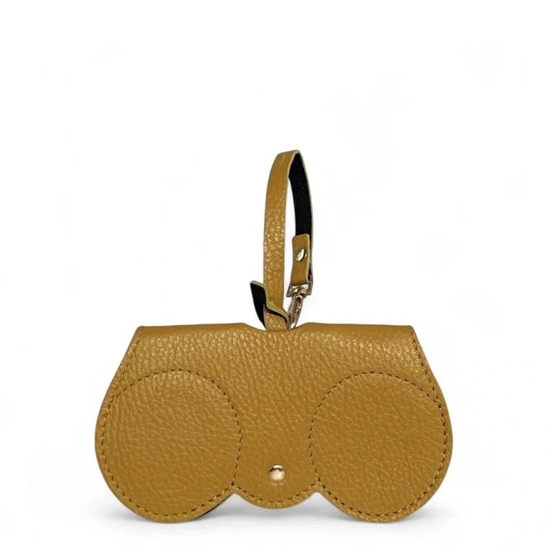 Etui à lunettes en cuir grainé PEANUT Jaune Moutarde