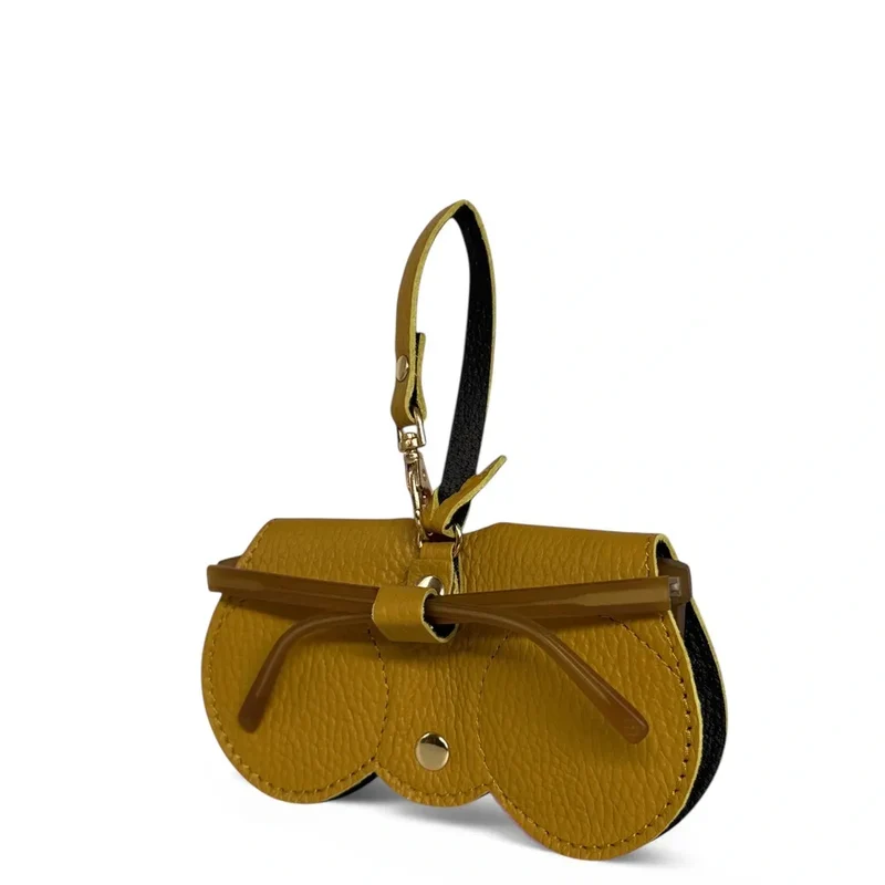 Etui à lunettes en cuir grainé PEANUT Jaune Moutarde
