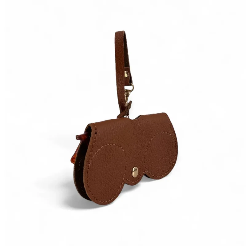 Etui à lunettes en cuir grainé PEANUT Marron châtaigne