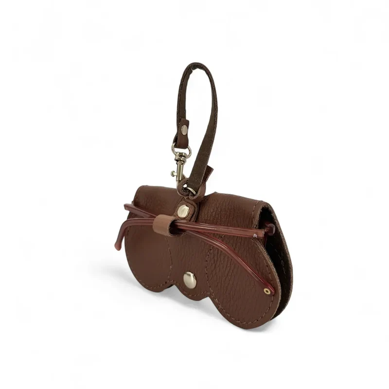 Etui à lunettes en cuir grainé PEANUT Marron châtaigne