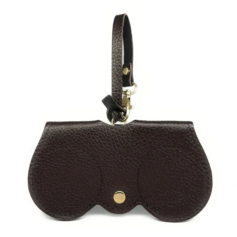 Etui à lunettes en cuir grainé PEANUT Marron chocolat