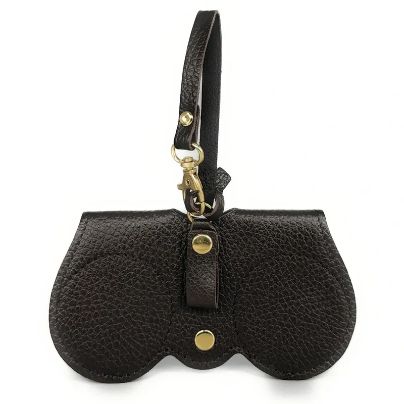 Etui à lunettes en cuir grainé PEANUT Marron chocolat