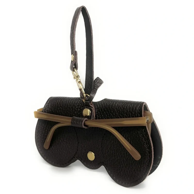 Etui à lunettes en cuir grainé PEANUT Marron chocolat