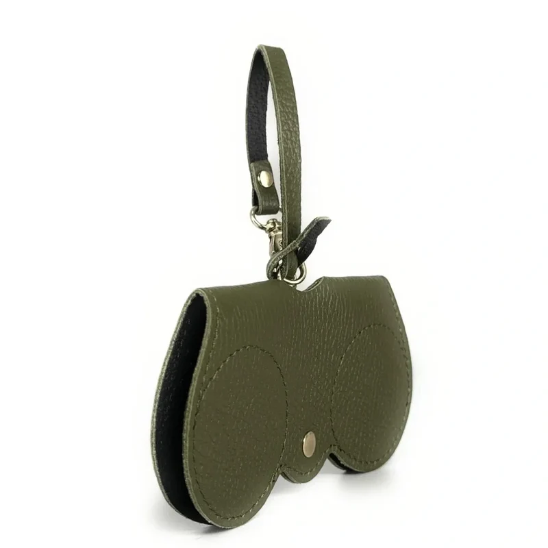 Etui à lunettes en cuir grainé PEANUT Vert kaki