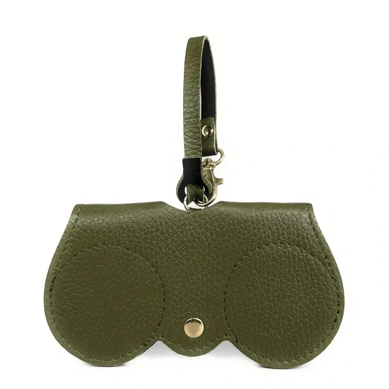 Etui à lunettes en cuir grainé PEANUT Vert kaki