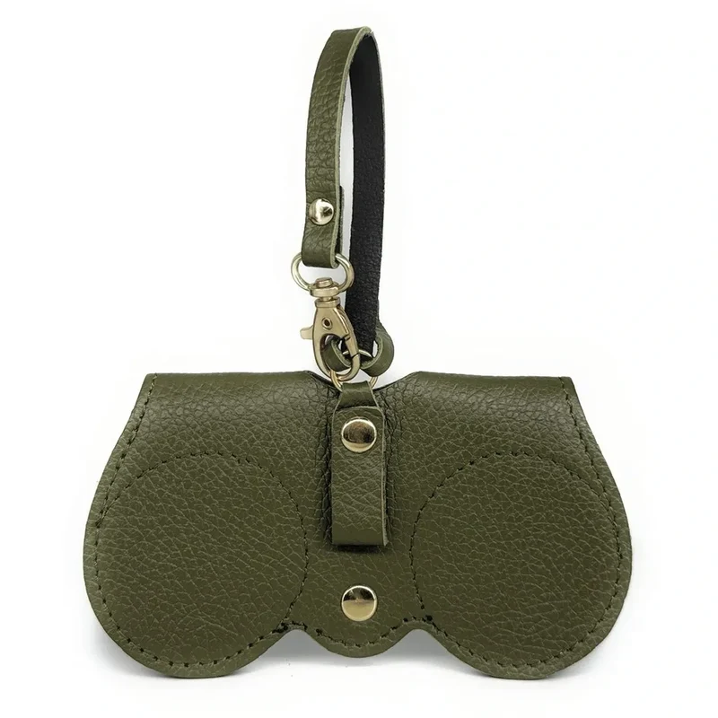 Etui à lunettes en cuir grainé PEANUT Vert kaki