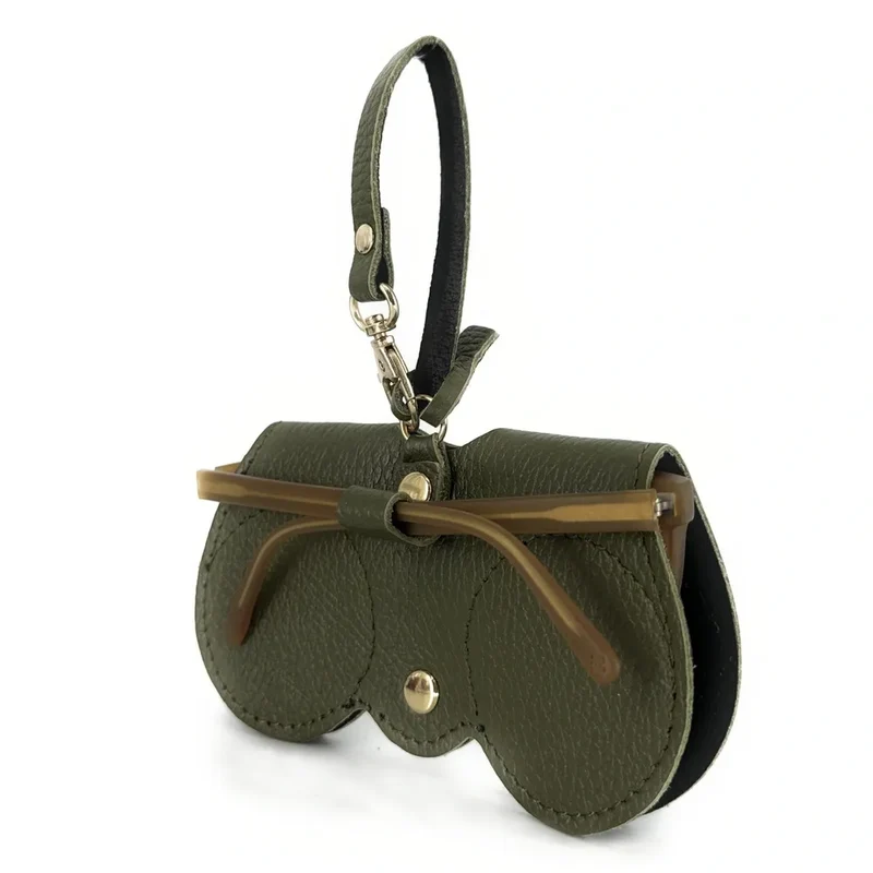 Etui à lunettes en cuir grainé PEANUT Vert kaki