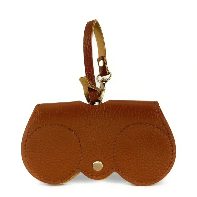 Etui à lunettes en cuir grainé PEANUT Cognac