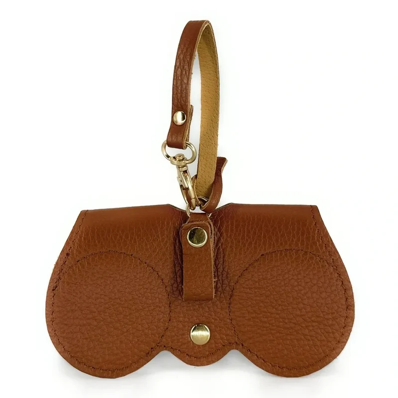 Etui à lunettes en cuir grainé PEANUT Cognac