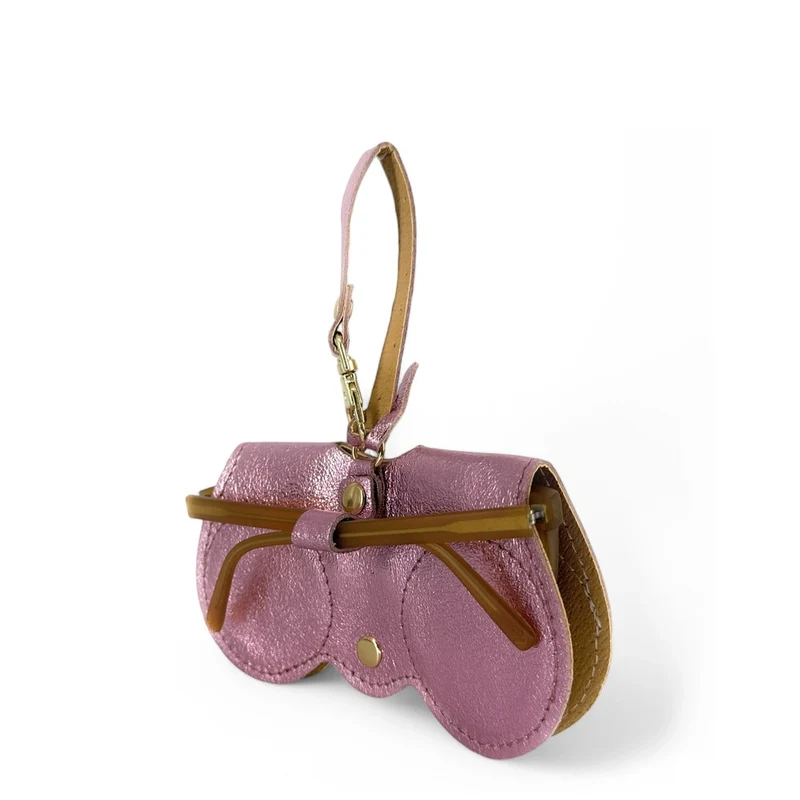 Etui à lunettes en cuir irisé PEANUT GLOW Rose pâle irisé