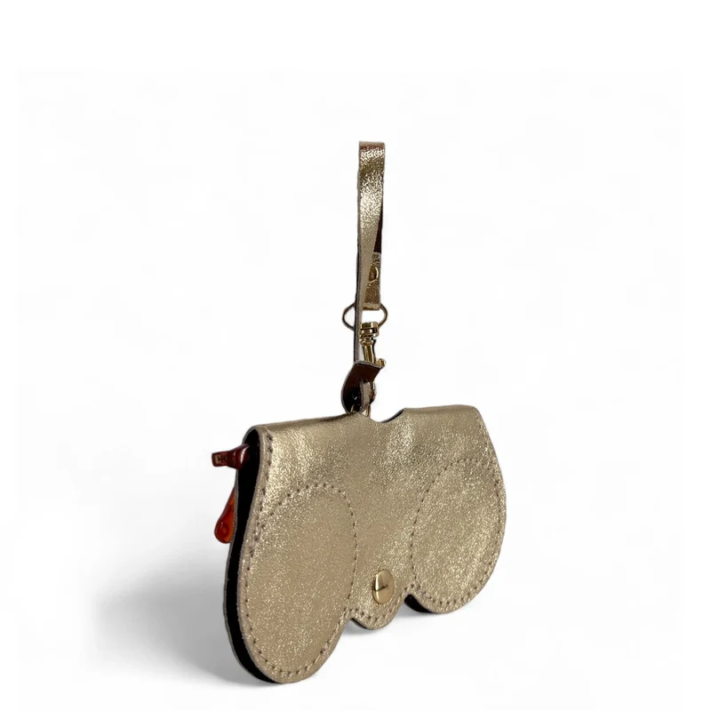 Etui à lunettes en cuir irisé PEANUT GLOW Or pâle