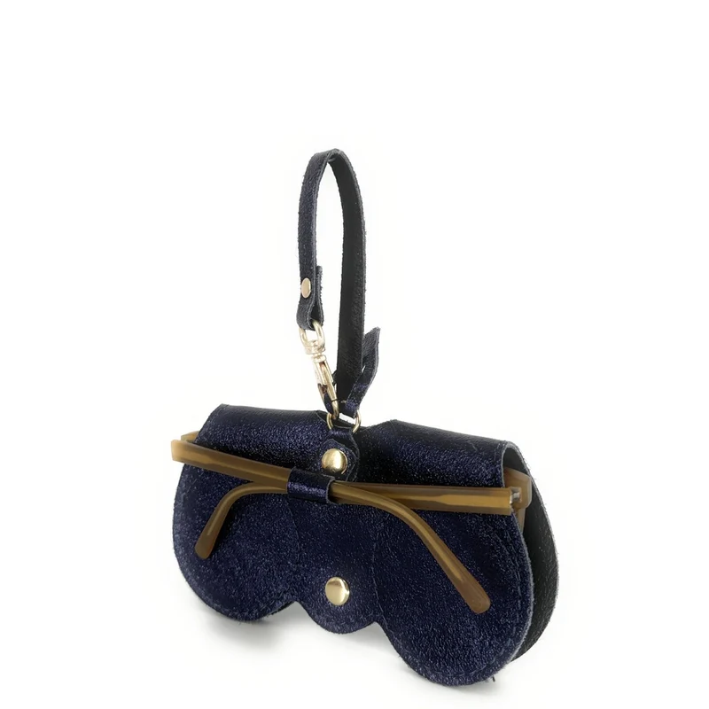 Etui à lunettes en cuir irisé PEANUT GLOW Bleu nuit étoilée