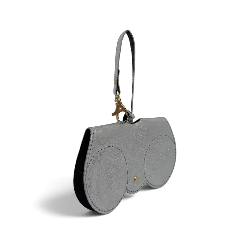 Etui à lunettes en cuir irisé PEANUT GLOW Argent moyen