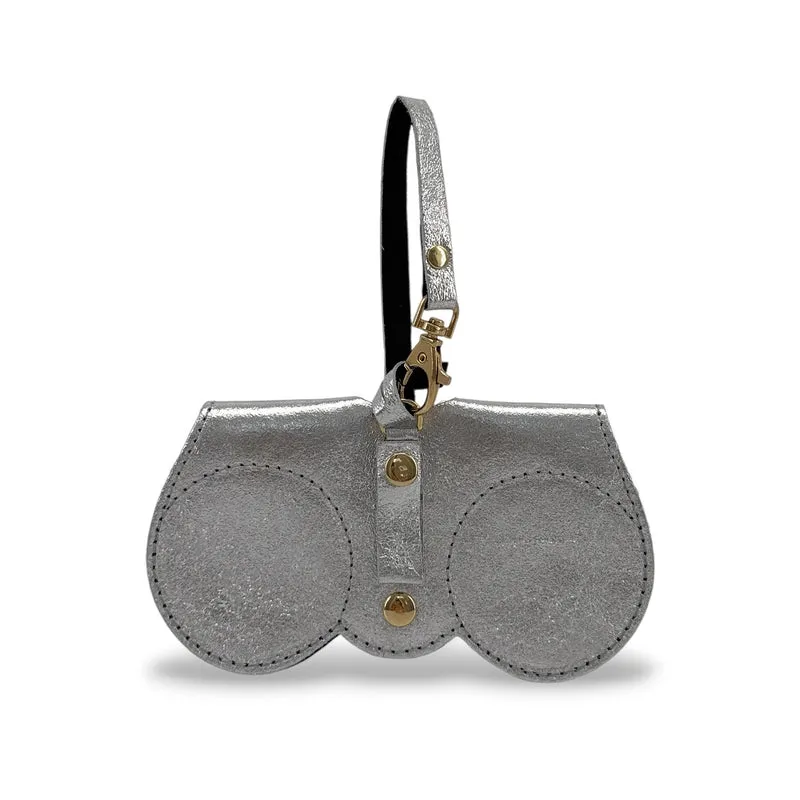 Etui à lunettes en cuir irisé PEANUT GLOW Argent moyen