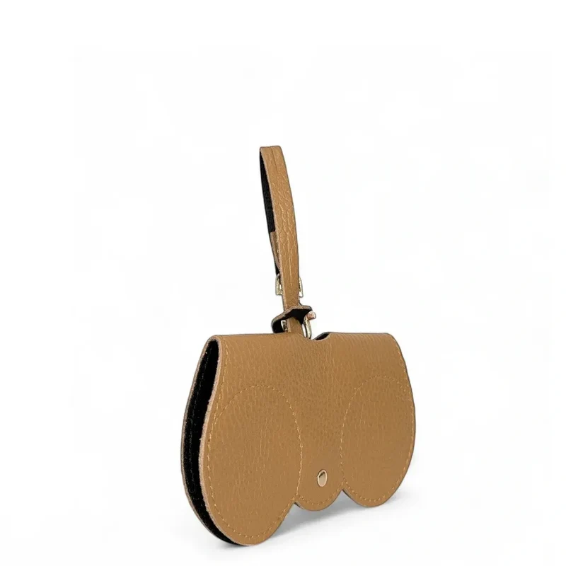 Etui à lunettes en cuir grainé PEANUT Marron camel clair