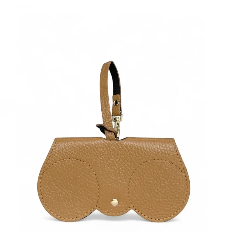 Etui à lunettes en cuir grainé PEANUT Marron camel clair