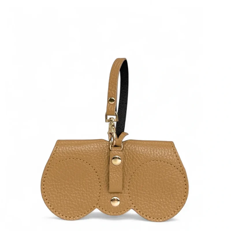 Etui à lunettes en cuir grainé PEANUT Marron camel clair