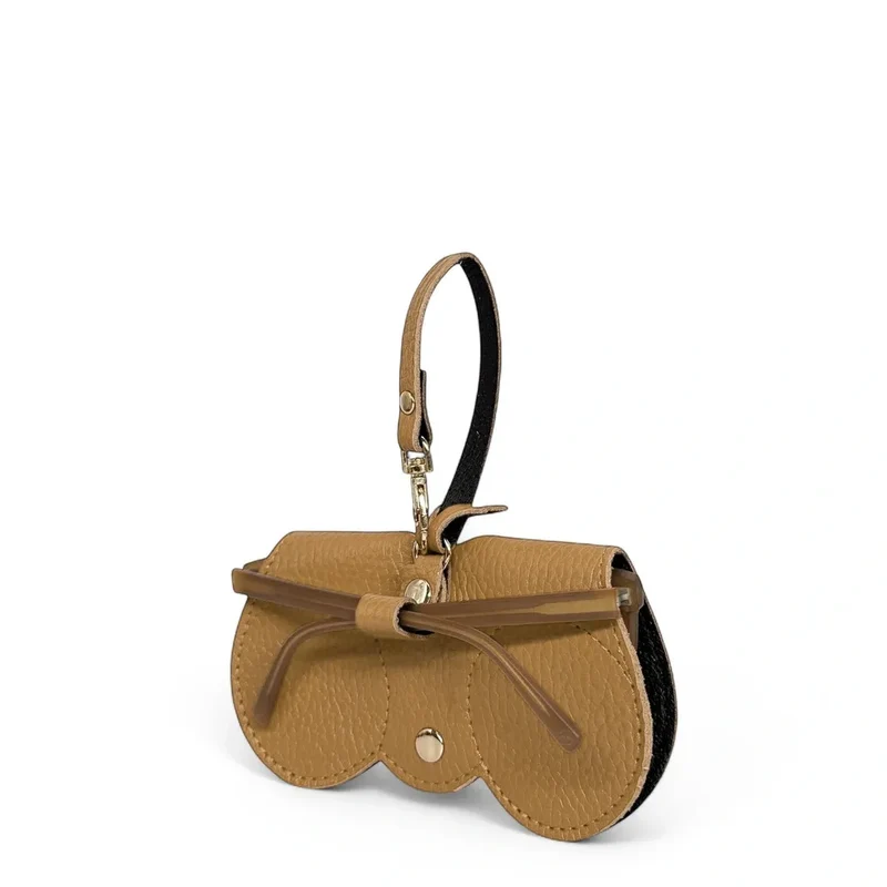 Etui à lunettes en cuir grainé PEANUT Marron camel clair