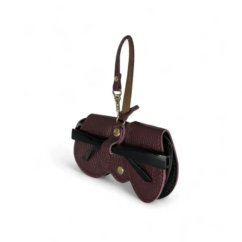 Etui à lunettes en cuir grainé PEANUT Bordeaux