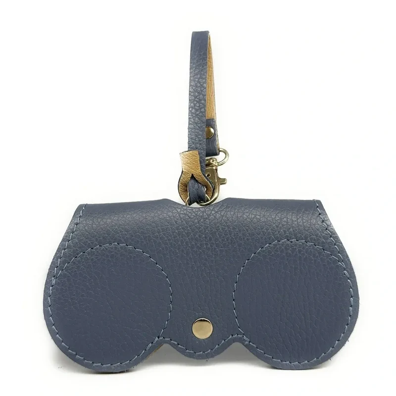 Etui à lunettes en cuir grainé PEANUT Bleu glacier