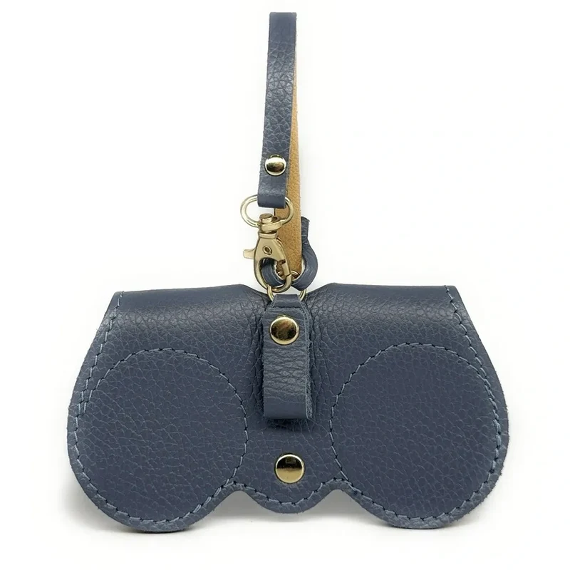 Etui à lunettes en cuir grainé PEANUT Bleu glacier