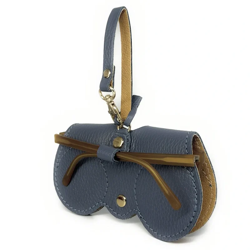 Etui à lunettes en cuir grainé PEANUT Bleu glacier