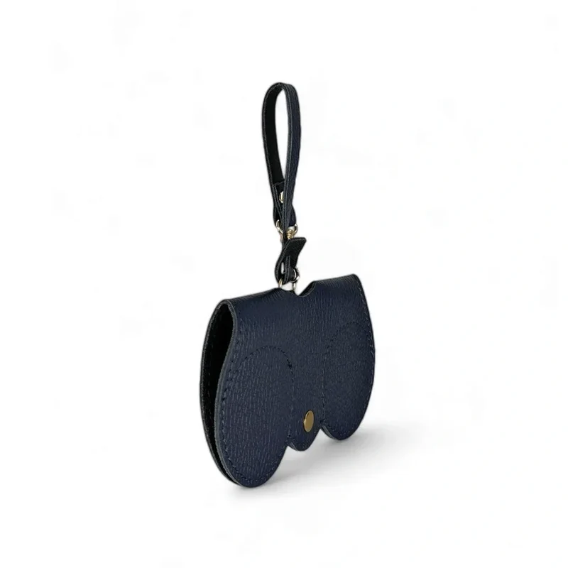 Etui à lunettes en cuir grainé PEANUT Bleu marine