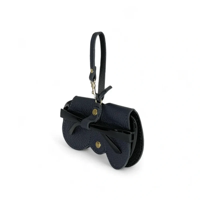 Etui à lunettes en cuir grainé PEANUT Bleu marine