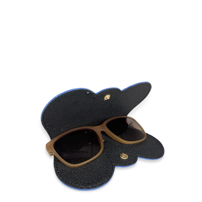Etui à lunettes en cuir grainé PEANUT Bleu denim