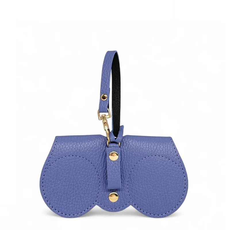 Etui à lunettes en cuir grainé PEANUT Bleu denim