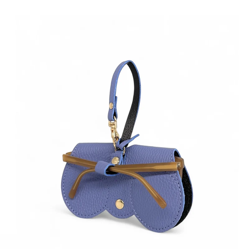 Etui à lunettes en cuir grainé PEANUT Bleu denim