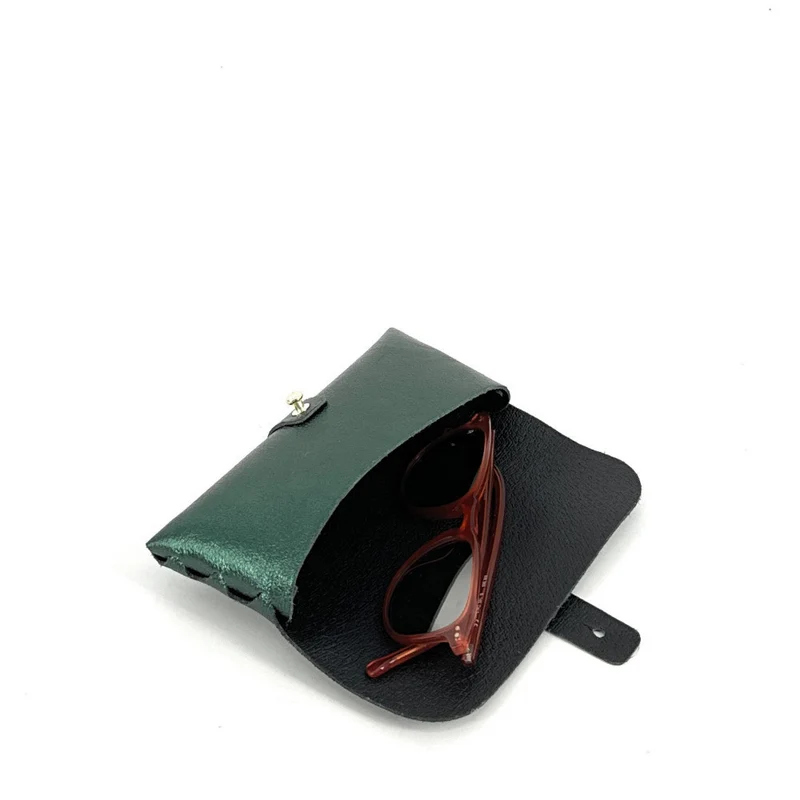Étui à lunettes en cuir irisé LUMOS Vert forêt irisé