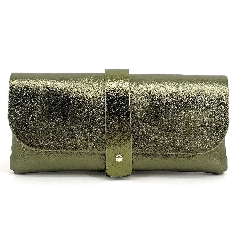 Étui à lunettes en cuir irisé LUMOS Vert kaki