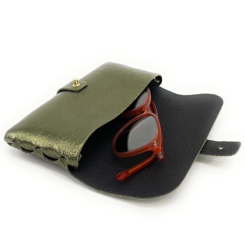 Étui à lunettes en cuir irisé LUMOS Vert kaki