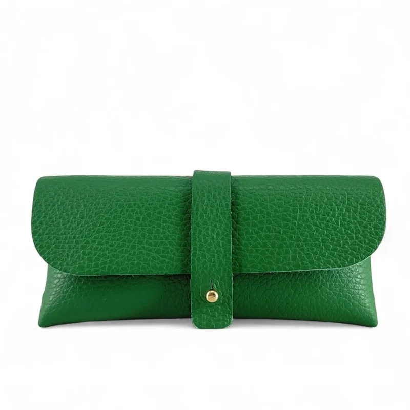 Etui à lunettes en cuir grainé LUMOS Vert anglais