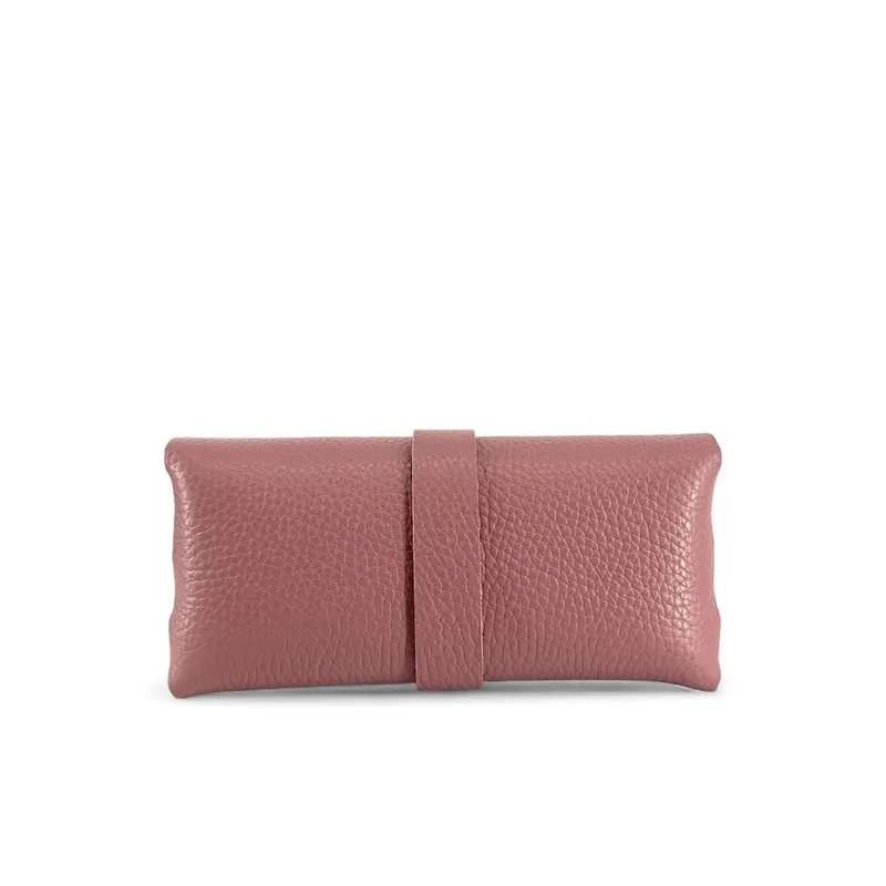 Etui à lunettes en cuir grainé LUMOS Rose poudre